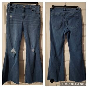 Express Distressed Blue Flared Jeans